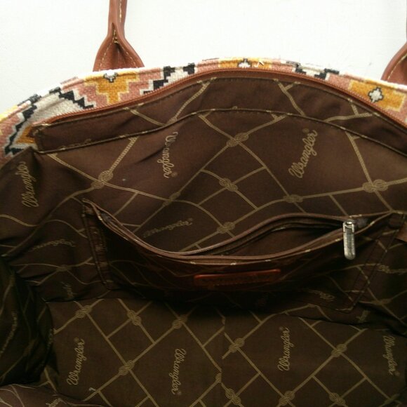 Wrangler Southwestern Aztec Mexican Style Print Canvas Wide Full Zip Tote Bag - Picture 13 of 14